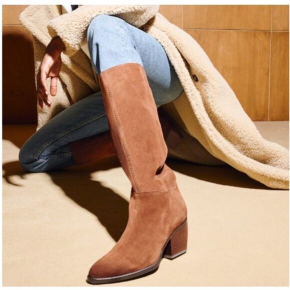 NEW Naturalizer Fae Knee High Boots Womens 7.5 Western Chic Brown Suede - Picture 1 of 11